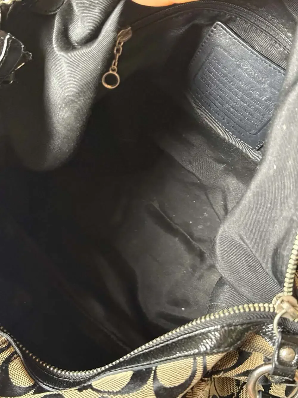 Coach Signature Canvas Hobo Bag with Black Leather Trim